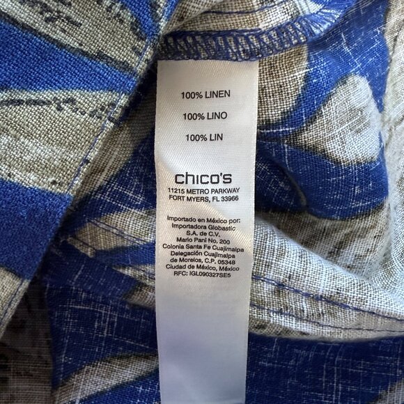 Chicos Tahiti Tropics Linen Jacket 3/4 Sleeve Size 2/L Corsican Blue Floral Prin - Picture 6 of 7